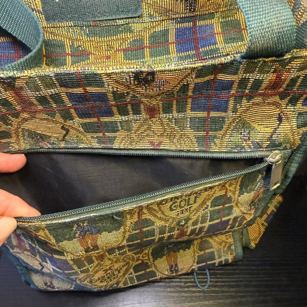VTG 90s‎ Tapestry Golf Tournament Tote Bag & Coin Purse Pouch Plaid Large Purse